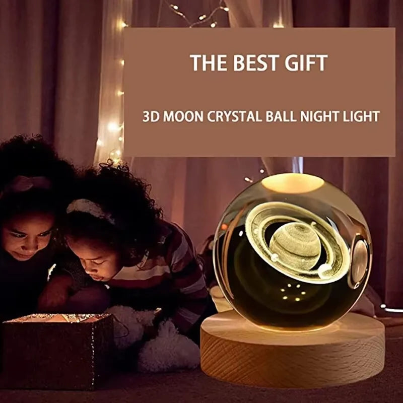 3D Crystal Lights Lamp Glowing Planetary Galaxy Night Light Crystal Ball Night Lights Bedside Light Home Decor Christmas Gift