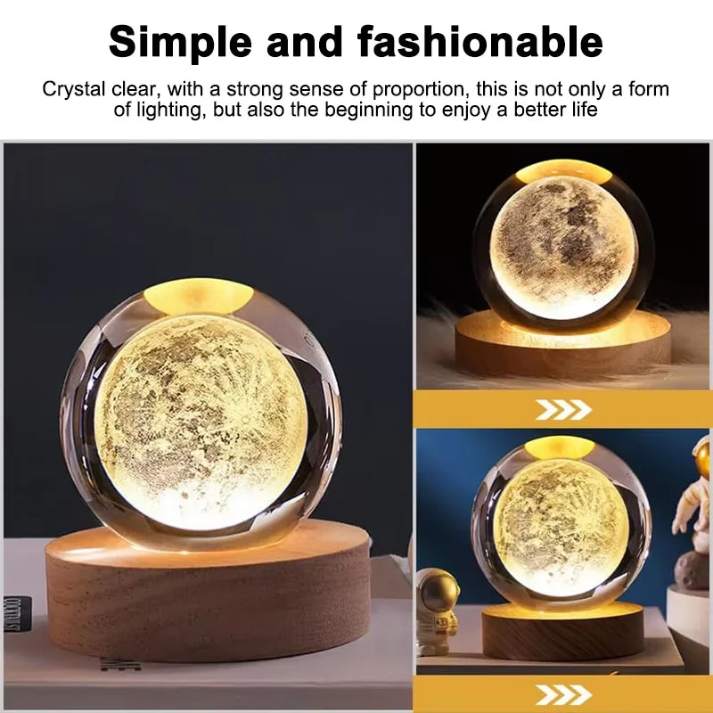 3D Crystal Lights Lamp Glowing Planetary Galaxy Night Light Crystal Ball Night Lights Bedside Light Home Decor Christmas Gift