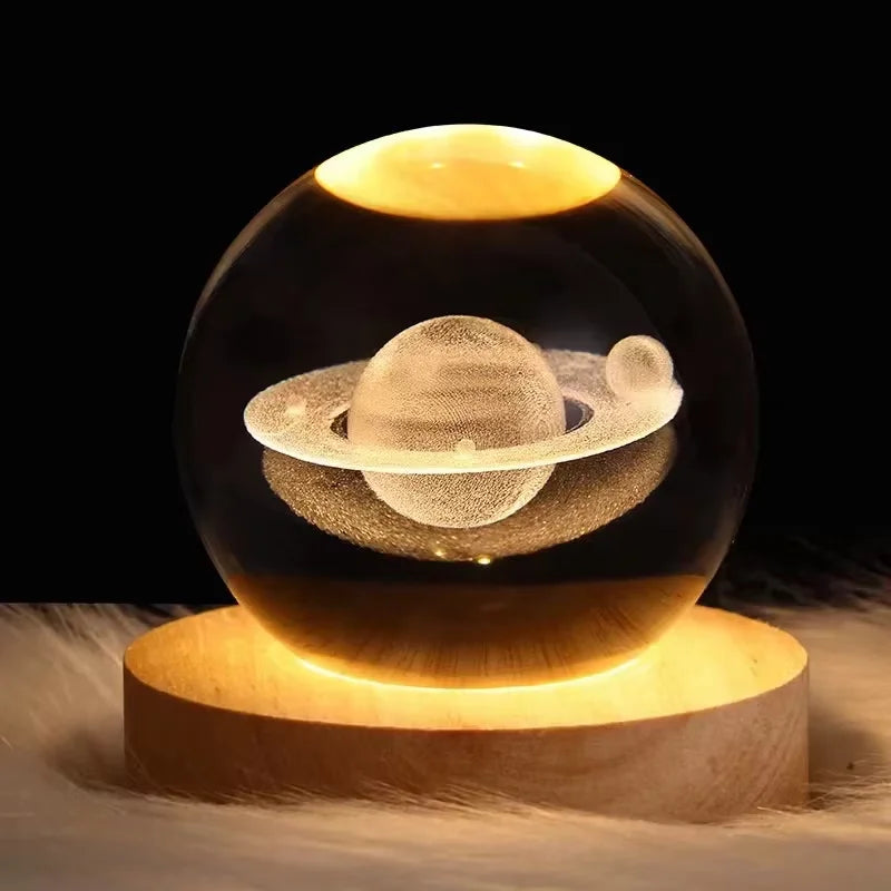 3D Crystal Lights Lamp Glowing Planetary Galaxy Night Light Crystal Ball Night Lights Bedside Light Home Decor Christmas Gift