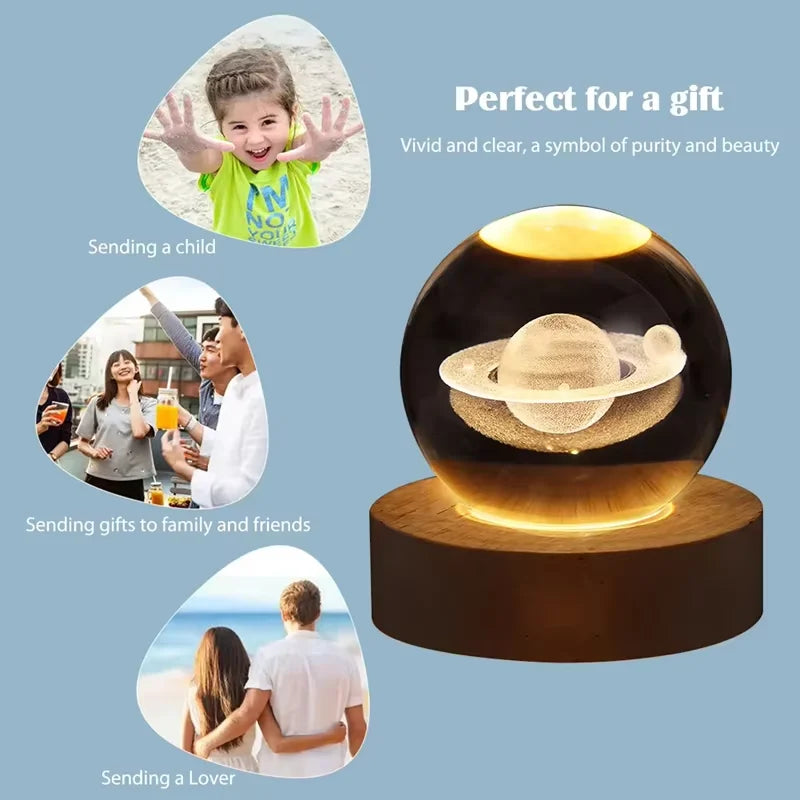3D Crystal Lights Lamp Glowing Planetary Galaxy Night Light Crystal Ball Night Lights Bedside Light Home Decor Christmas Gift
