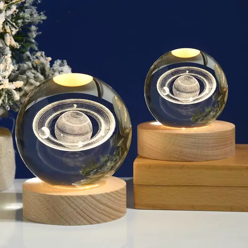 3D Crystal Lights Lamp Glowing Planetary Galaxy Night Light Crystal Ball Night Lights Bedside Light Home Decor Christmas Gift