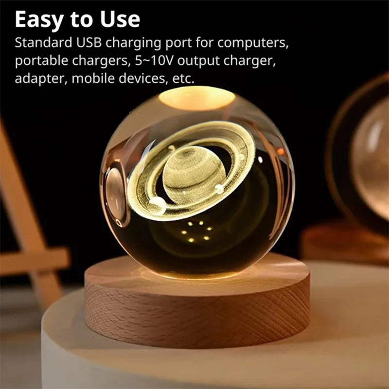 3D Crystal Lights Lamp Glowing Planetary Galaxy Night Light Crystal Ball Night Lights Bedside Light Home Decor Christmas Gift