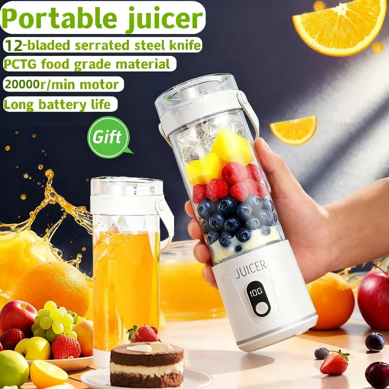 Double Cup Multifunction Juicer USB Rechargeable Fruit Blender 12 Blade Electric Portable Juicer Fruit Smoothie Milkshake Mixer