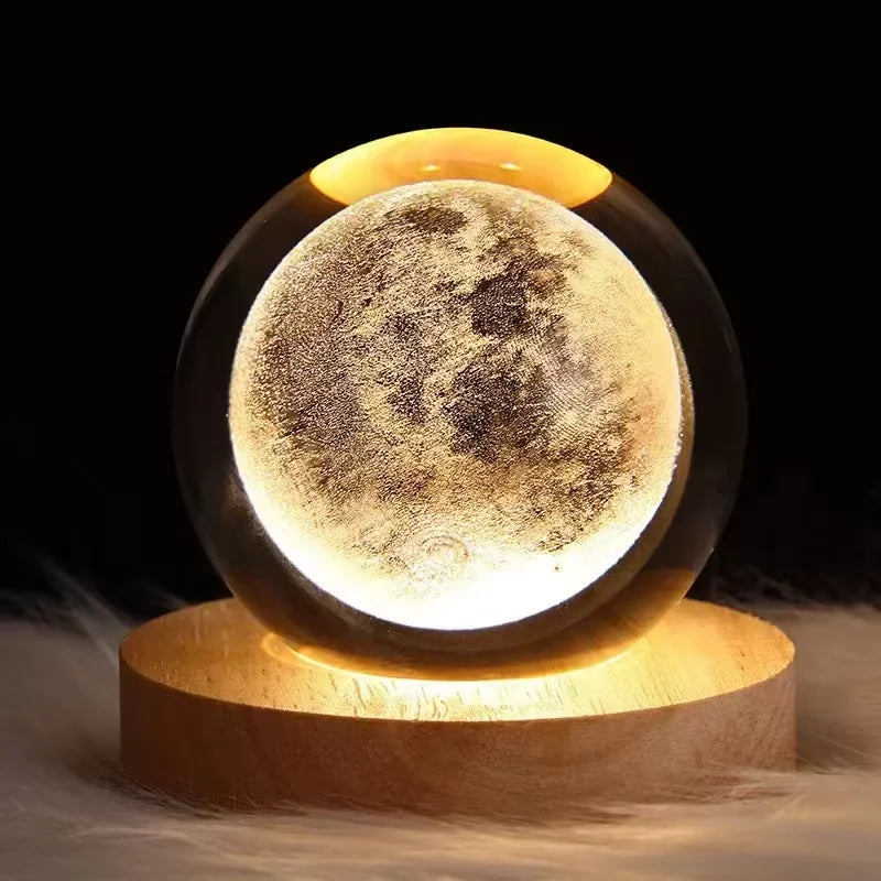 3D Crystal Lights Lamp Glowing Planetary Galaxy Night Light Crystal Ball Night Lights Bedside Light Home Decor Christmas Gift