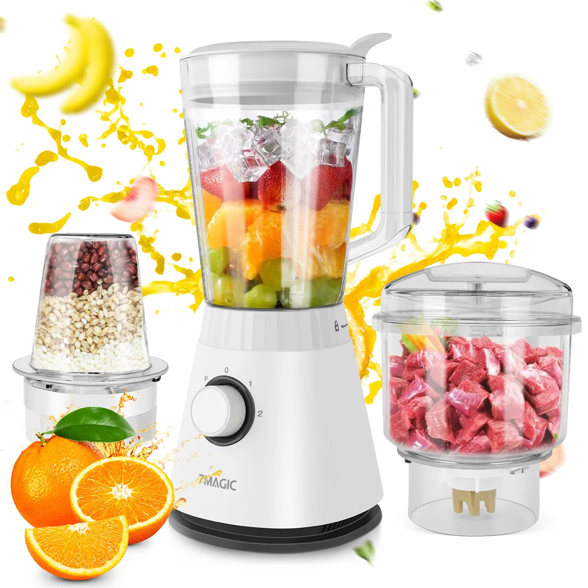 1500ML Large Capacity Blender, 3-in-1 Food Processor, Meat Grinder Chopper, Juice for Home Kitchen and Vegetables, Healthy Juice